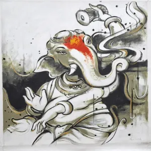 Abstract painting of Ganesha in mudra, modern Ganesha art, spiritual abstract canvas