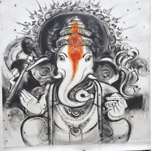Painting of Ganesha in monochrome, black and white Ganesha art, modern spiritual canvas